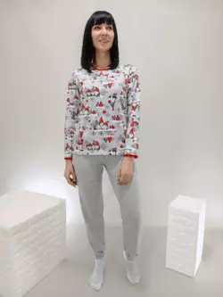 Пижама женская с начесом (кофта + штаны) 46 серая с гномиками