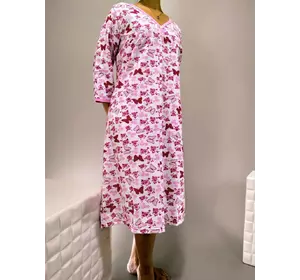 Ночная рубашка женская байковая  50 Розовая с бабочками 45321742-1