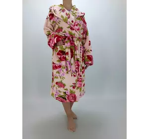Женский махровый халат на запах  р.48 Кремовый с цветами (79952377-1)